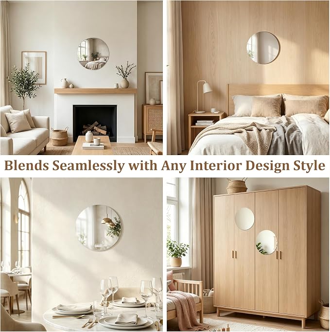 10 inch Frameless Glass Round Mirror for Wall Decor, 2mm Thin Thick | High Clear No Distortion Glass Circle Mirror for Bathroom, Home Decor, Round Mirror Tray Plate Panel for Table Centerpiece