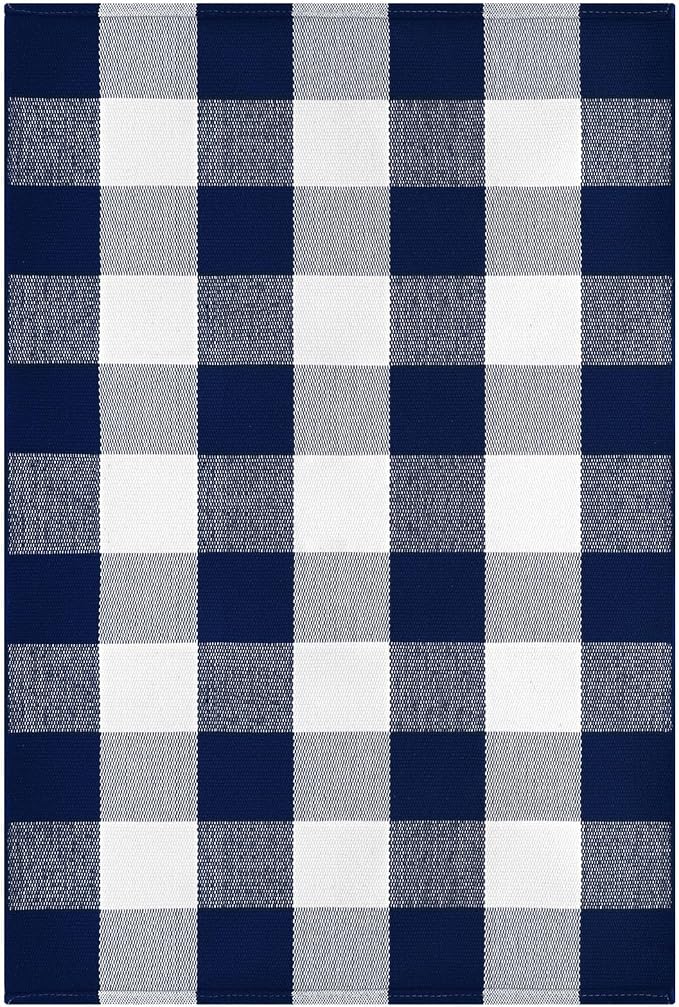 KOZYFLY Buffalo Plaid Area Rugs 2.3x3.6 Ft Blue and White Door Rug | Washable Front Door Mat, Woven Cotton Indoor Outdoor Rug, Checkered Doormat for Front Porch Kitchen Entryway Patio Farmhouse