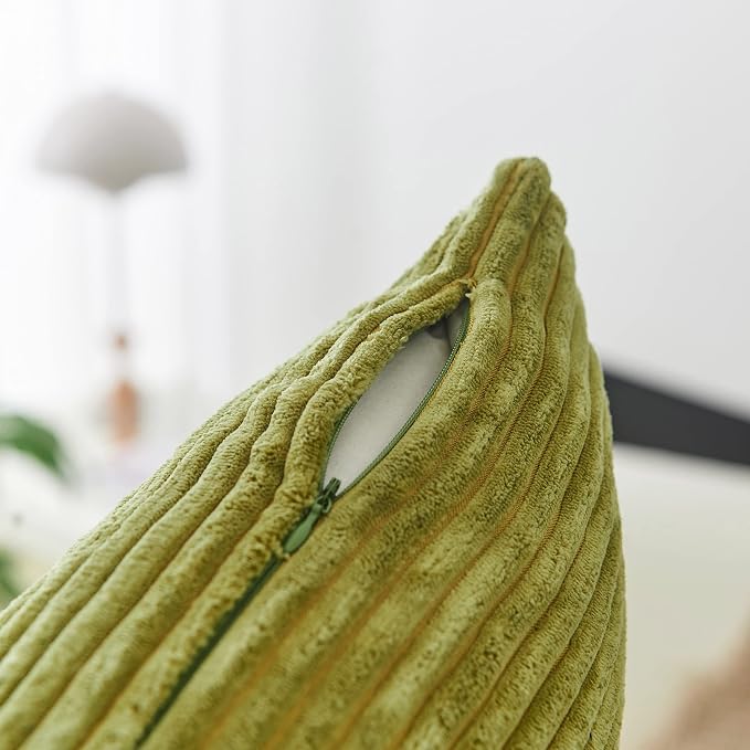 Home Brilliant Set of 2 Corduroy Pillow Covers Sofa Pillows Decorative Striped Velvet Floor Pillows for Chair Couch Decor, 55cm, 22 x 22 Inch, Grass Green