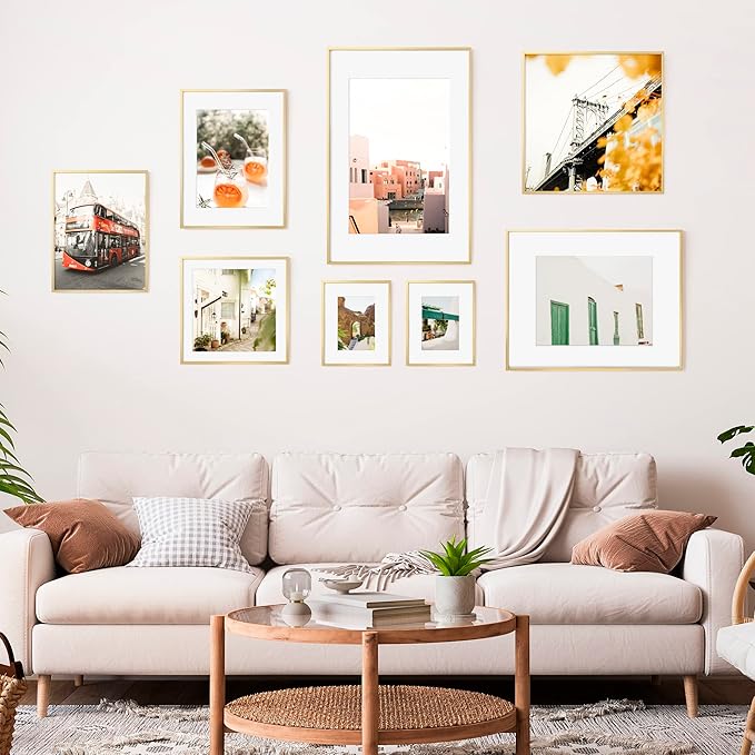 16x20 Metal Picture Frame with 11x14 Mat, Brushed Aluminum Finish, Tempered Glass Front, and Attached Hanging Hardware - Versatile Wall Display Frames for Vertical or Horizontal Orientation(Rose Gold,