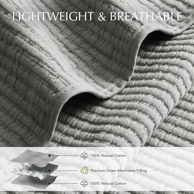 EVERGRACEHOME Cotton Ribbed Matelassé Coverlet Set, King Size, Fog Gray | Soft Lightweight Bedspread, 3 Pieces, Breathable Cozy Oversized Quilted Bedding Set for All Seasons, with 2 Pillow Shams