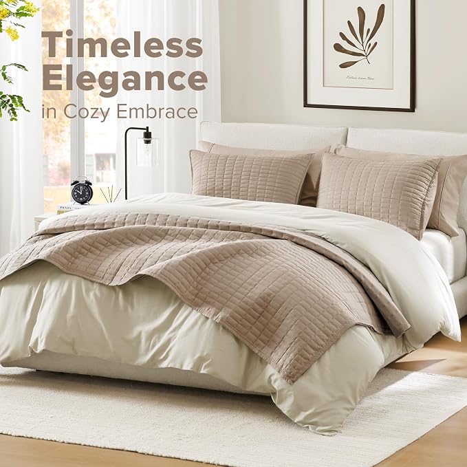 Comfort Spaces Kienna King Quilt Bedding Set 3 Piece, 104"x90" Taupe | Soft Cozy Lightweight Summer Coverlet Cal King, Quilted Bedspreads Extra Layer, Modern Casual Bedroom Decor, OEKO-TEX