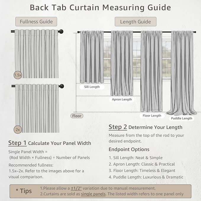 jinchan Custom Size Curtain Linen Blend Curtain 1 Panel for Bedroom Living Room, Light Filtering Farmhouse Drape with Rod Pocket Back Tab (Oat)