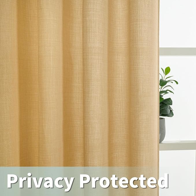 Light Filtering Faux Linen Curtains for Bedroom, Caramel Brown | Thick Linen Textured, Soft, Privacy Sheer Window Burlap Curtains, Living Room, Farmhouse, Grommet, 52 x 63 Inch, 2 Panels