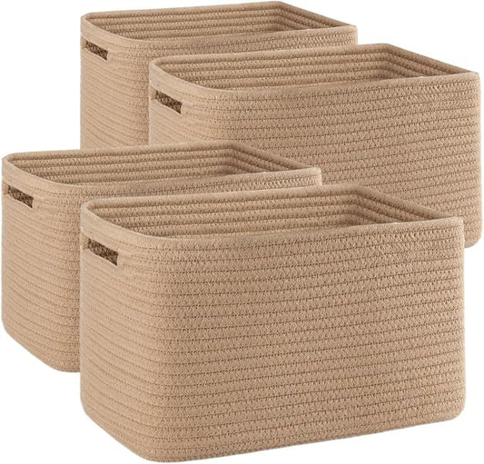 OIAHOMY 4 Pack Storage Baskets for Organizing 15L Cube Storage Bins Yellow | Woven Baskets for Storage Rectangle Small Baskets With Handles Baskets for Shelves Wicker Baskets for Shelves 12.7x9x7.8inch