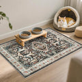 Entryway Washable Area Rug 2x3 - Small Doormat Vintage Distressed Rugs Oriental Non-Slip Stain Resistant Carpet Soft Thin Non-Shedding Indoor Floor Mat for Bedroom Bathroom Kitchen(Black,2x3)