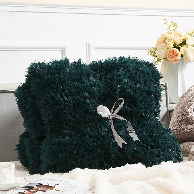 GONAAP Fuzzy Faux Fur Twin Blanket for Couch, Dark Teal, 60"x80" | Warm Cozy Plush Shaggy Decorative Reversible Thick Non-Heated Fleece Blanket for Sofa Bed, Gift for Women Men, All Season Use