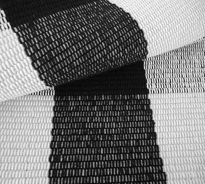 LEVINIS Buffalo Checkered Rug Hand-Woven Cotton Plaid Area Floor Rugs for Living Room Bedroom, 3.9 x 5.9 Feet, Black and White