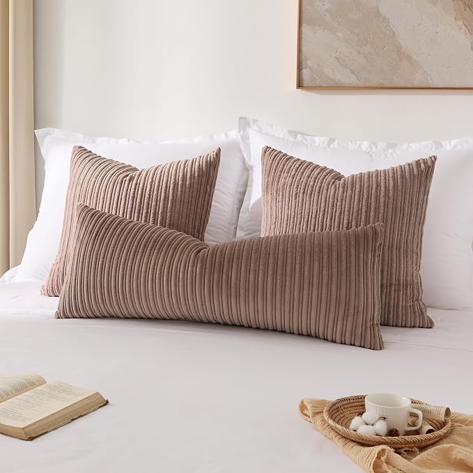 Kevin Textile Striped Corduroy 14”x36” Pillow Cover 1 Pack, Light Brown