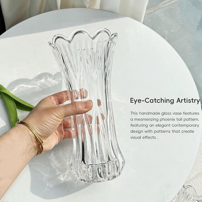Glass Flower Vase,Clear Thicken Vase for Home Dining Table Living Room Office Wedding Holiday Party Centerpiece Decor