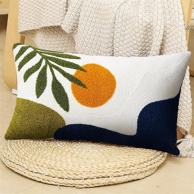 Adabana Boho Lumbar Pillow Cover 12x20 Inch Embroidered Throw Pillow Cover