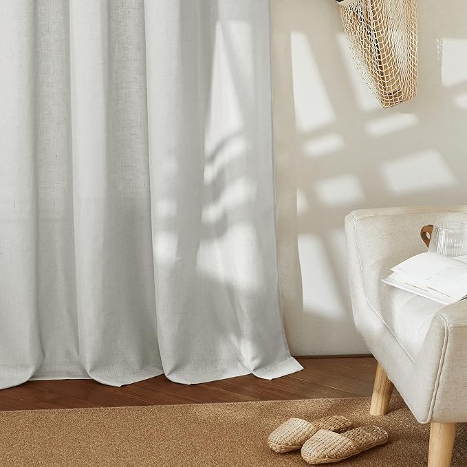 RYB HOME Bathroom Curtains Over Sink - Thick Flax Linen Semi Sheer Vertical Drapes Living Room Camper Curtain Privacy Protect Window Drapes Light Filters W 52 x L 36 inch, Light Grey, 2 Pack