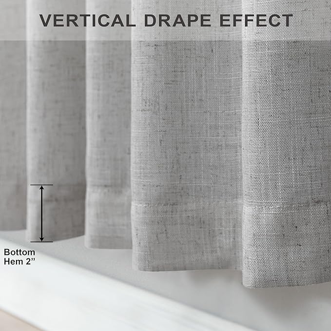 Light Grey Curtains 45 Inch Length for Kitchen Door 2 Panels Sets Rod Pocket Back Tab Loops Flax Linen Semi Transparent Opaque Short Gray Curtains for Bathroom Small Window Bedroom Contemporary Decor