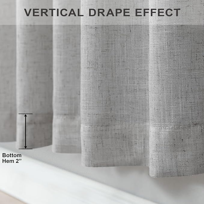 Pitalk Grey Linen Curtains 5 FT Wide by 84 Inch Length for Bedroom Semi Sheer Linen Large Drape Extra Wide Light Gray Curtains for Living Room Dining Hall 2 Panels Back Tab Pocket 5x7 5 x 7 Feet Long