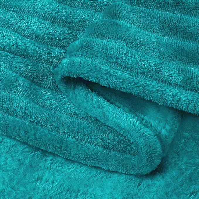 BEDELITE 3D Ribbed Ocean Blue Fleece Throw Blanket for Couch, 50x60 Inch | Soft Warm Decorative Fluffy Blanket, Cozy Plush Lightweight Fuzzy Throw Blanket for Bed Sofa Home Room Decor, Gift for Women