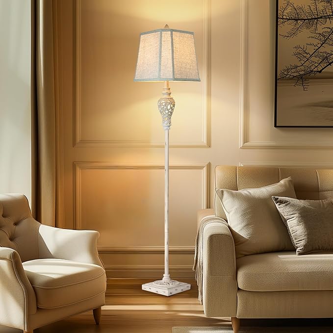Rustic Floor Lamp with Nightlight for Living Room, Vintage Standing Lamp