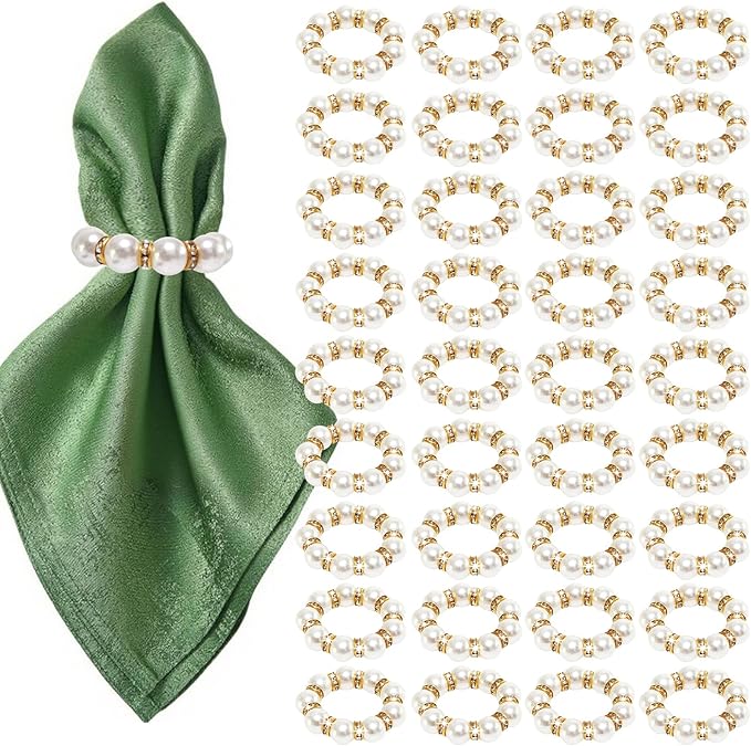 200 Pcs Pearl Napkin Rings, Exquisite Gold Napkin Rings Bulk, Suitable for Table Decorations for Weddings, Family Parties, Engagements, Christmas, and Other Occasions