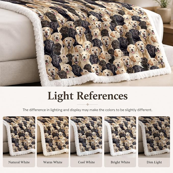BlessLiving Throw Blanket, Dog Black Animal Puppy, 50x60 in | sherpa fleece fabric, Labrador Retriever Dense Golden Pet Blankets print, for couch or sofa, pet lovers, easy machine care