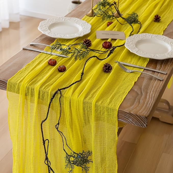 Yellow Cheesecloth Summer Table Runner 120 Inches for Party Home Decor | For Wedding Baby Shower Bridal Shower Birthday Engagement Party 10FT Rustic Boho Home Decorations
