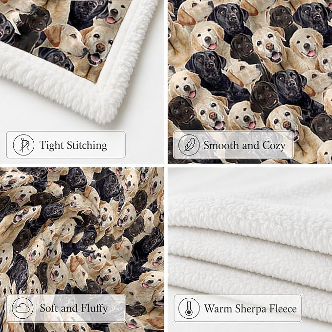 BlessLiving Throw Blanket, Dog Black Animal Puppy, 60x80 in | sherpa fleece fabric, Labrador Retriever Dense Golden Pet Blankets print, for couch or sofa, pet lovers, easy machine care