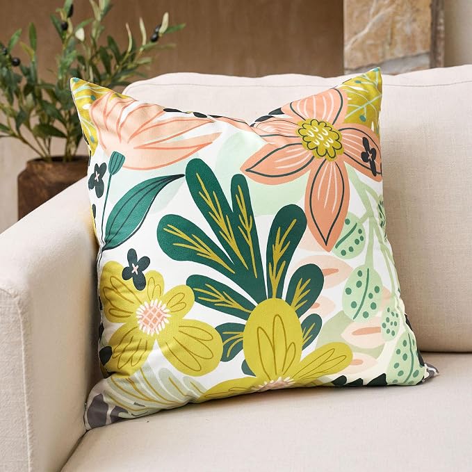 Tyrot Boho Floral Velvet Throw Pillow Covers 18x18 Inch Set of 2 Farmhouse Cushion Covers Mid Century Modern Botanical Home Decor Accent Pillow Cases for Couch Bed Sofa Living Room, Bedroom, Green