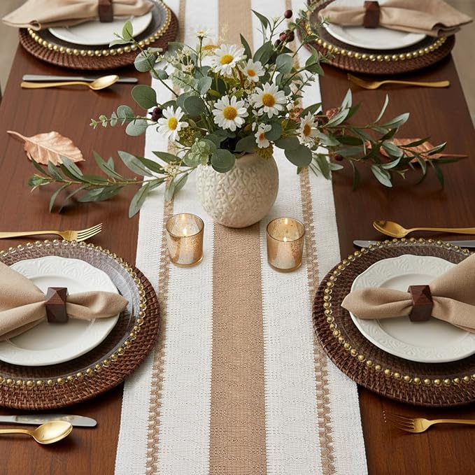 FEXIA Boho Table Runner with Tassels 12x72 Inch for Fall Home Decor | 72 Inches Long Pottery Barn Furniture Farmhouse Rustic Macrame Burlap Table Decoration for Living Room Kitchen Baby Shower