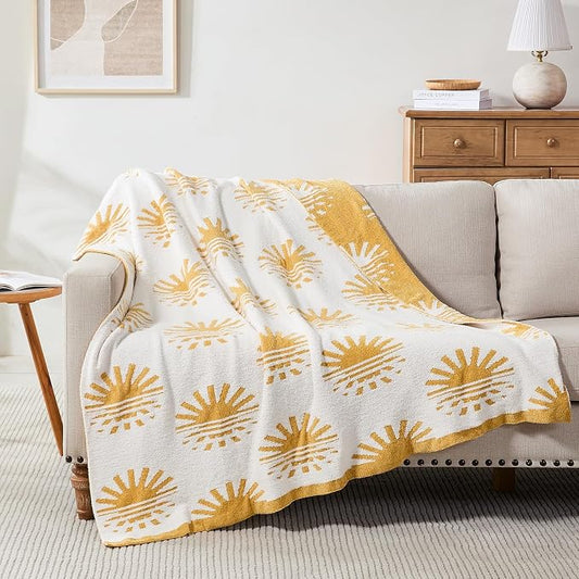 Warm Chenille Throw Blanket for Couch, Cozy Soft Knitted Blankets | Lightweight Fuzzy Travel Warm Decor for Women, Mom, Girls, Sofa, Chair, 50x60in, Yellow Sunset