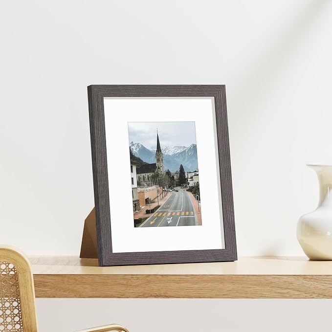 Vittanly 8x10 Picture Frames Set of 9 for Wall Mount & Tabletop, Dark Grey | Display Pictures 5x7 with Mat or 8x10 without Mat, Small Photo Frames, Engineered Wood with Shatter Resistant Plexiglass
