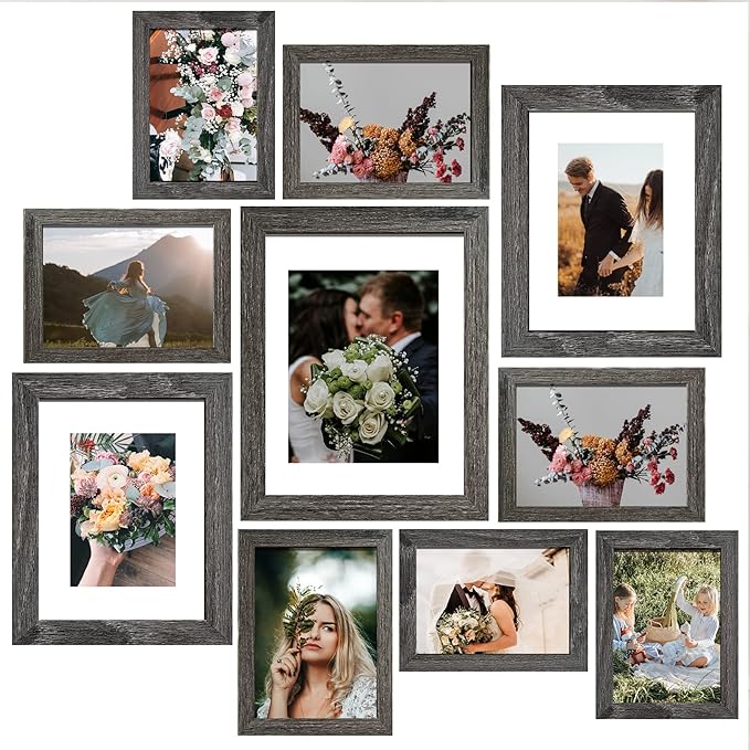 SESEAT Picture Frames Collage, Gallery Wall Frame Set with 11x14 8x10 5x7 4x6 Frames in Grey Finishes, Set of 10