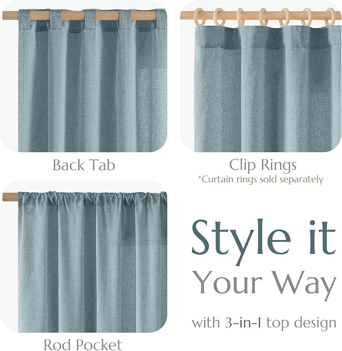 jinchan Linen Curtains Light Filtering Back Tab 50x84 Inch 2 Panels Blue | Semi Sheer Curtains 84 inch length for Bedroom Living Room, Modern Farmhouse Drapes with Rod Pocket, Natural Boho Curtains