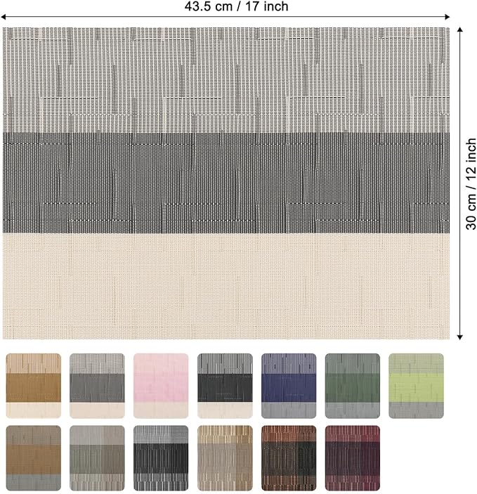 Placemats Set of 8, Vinyl Woven Heat-Resistant Place Mats | Washable Wipeable PVC Table Mats, Non Slip Placemat for Kitchen Dining Indoor Outdoor Table (Beige Dark Gray, Set of 8)
