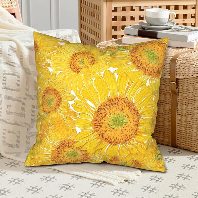 Sunflower Pillow Covers Floral Throw Pillow Covers 24x24 Yellow Pillow Case Flowers Double Sided Printing Cushion Case for Living Room Couch Sofa Set of 2