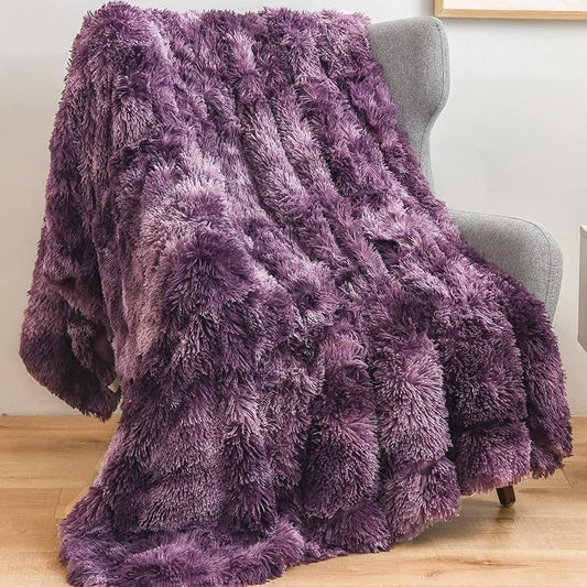 GONAAP Fuzzy Faux Fur Throw Blanket for Couch, Violet Purple, 50"x60" | Warm Cozy Plush Shaggy Decorative Reversible Thick Non-Heated Fleece Blanket for Sofa Bed, Gift for Women Men, All Season Use