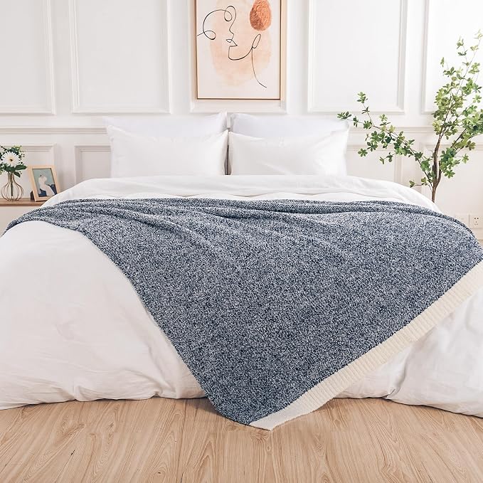NEXHOME PRO Twin Size Soft Throw Blankets for Couch, Cozy Blankets Reversible Warm Knit Blanket for Women, Fuzzy Plush Lightweight Throws for Sofa, Bed, Picnic, Navy 60 x 80 inches