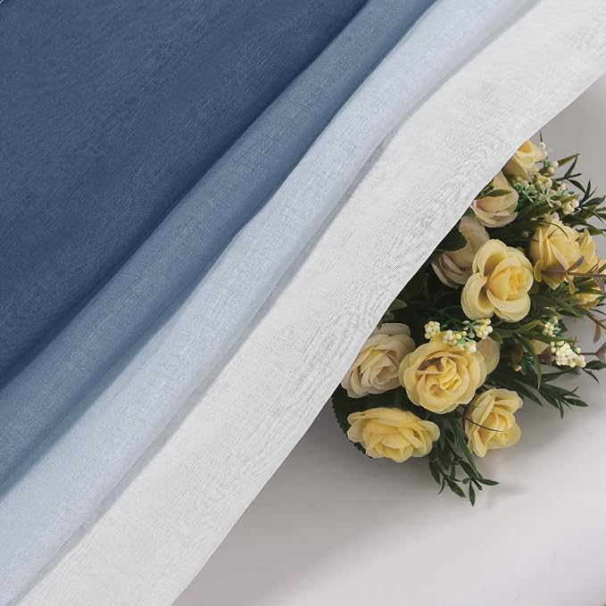 DWCN Blue Faux Linen Ombre Sheer Curtains - Gradient Semi Voile Curtains for Bedroom and Living Room, Set of 2 Grommet Top Window Curtain Panels, 42 x 84 Inches Long, Denim Blue