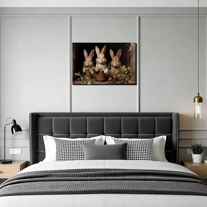 Farmhouse Easter Bunny & Floral Canvas Art 16x24, Rustic Rabbit Poster Prints Wall Decor for Bathroom, Living Room, Home Office, Bedroom, Spring Bunny Wall Art Holiday Decoration