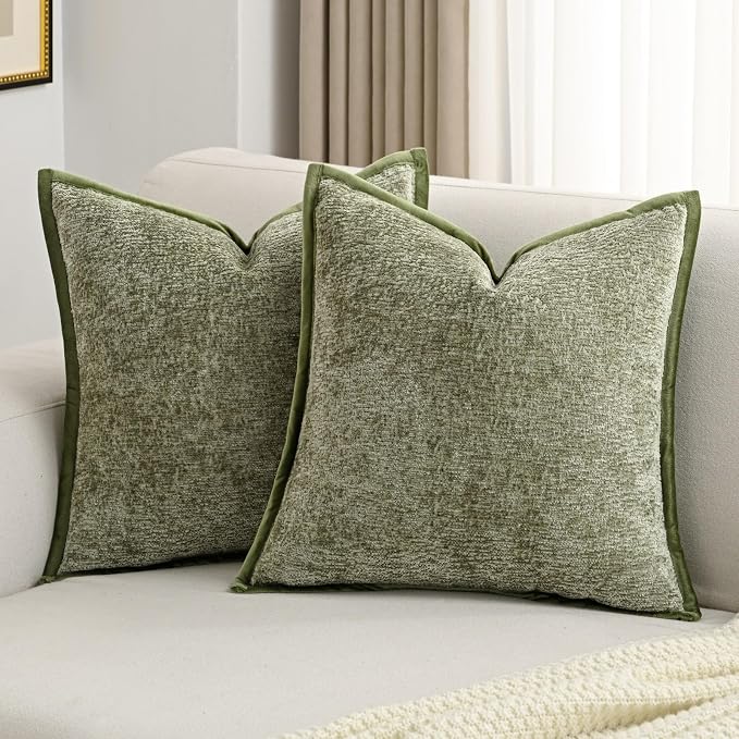FUTEI Pack of 2 Chenille Soft Throw Pillow Covers 20x20 Inch, Sage Green