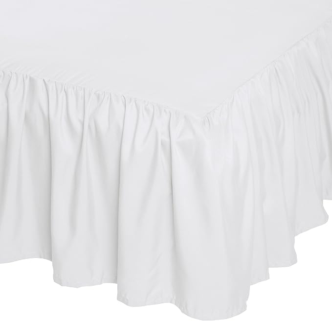 Amazon Basics Lightweight Ruffled Bed Skirt, Classic Style, Soft and Stylish 100% Microfiber with 16" Drop, Wrinkle Resistant, Machine Washable, Queen, Bright White, Solid