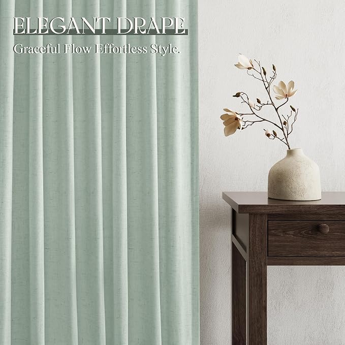 Jowels Aqua Green Linen Curtains 84 Inch Long 2 Panels for Living Room | Light Filtering Semi Sheer Curtain, Back Tab Pocket Pleated Look, Boho Farmhouse Textured Privacy Drapes for Bedroom Window