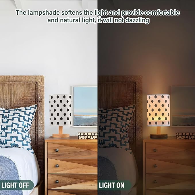 ALAZA Polka Dot Black on White Decor Bedside Table Lamp with USB Port for Bedroom Nightstand Office Desk LED Bulb Included
