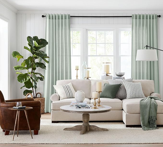 Jowels Aqua Green Linen Curtains 84 Inch Long 2 Panels for Living Room | Light Filtering Semi Sheer Curtain, Back Tab Pocket Pleated Look, Boho Farmhouse Textured Privacy Drapes for Bedroom Window