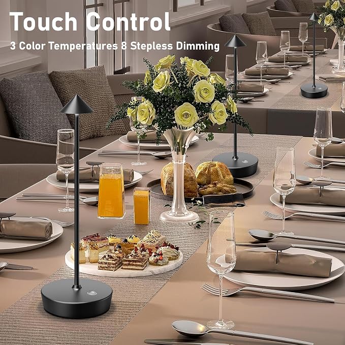 Set of 2 Cordless Rechargeable Led Table Lamp Battery Operated Light Black
