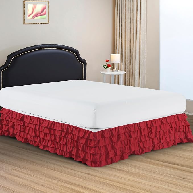 Elegant Comfort Luxurious Premium Quality 1500 Thread Count Wrinkle and Fade Resistant Egyptian Quality Microfiber Multi-Ruffle Bed Skirt - 15inch Drop, Queen, Burgundy