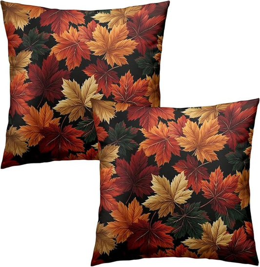 Fall Leaves Pillow Covers Autumn Maple Leaf Throw Pillow Covers 16x16 Set of 2 Harvest Outdoor Pillow Cases Thanksgiving Seasonal Cushion Cases for Home Farmhouse Garden