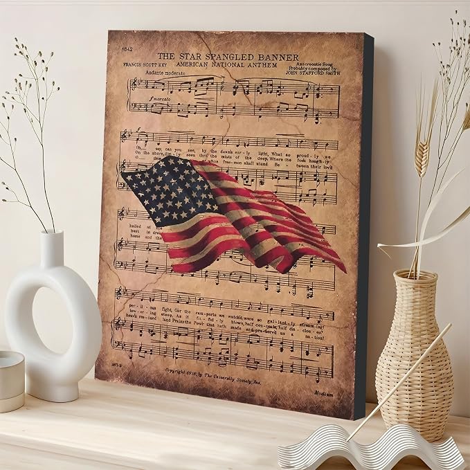 Framed American Flag Floral Wall Art, Patriotic Flower Canvas Art Pictures, USA Garden Wall Decor, Made in USA Ready to Hang for Living Room Bedroom Bathroom
