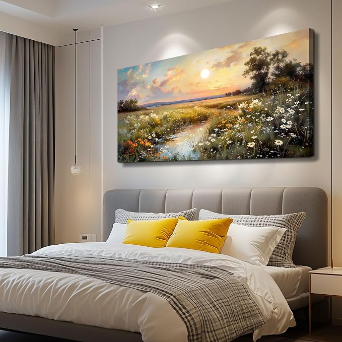 hyidecorart Canvas Wall Art For Living Room Wall Decor For Bedroom Office Decorations Vintage Farmhouse Wildflower Wall Paintings Nature Landscape Picture Artwork Aesthetic Home Decor Ready To Hang
