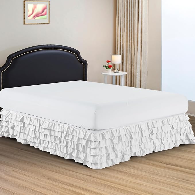 Elegant Comfort Luxurious 1500 Premium Hotel Quality Wrinkle and Fade Resistant Microfiber Multi-Ruffle Bed Skirt - 15inch Drop, Full, White