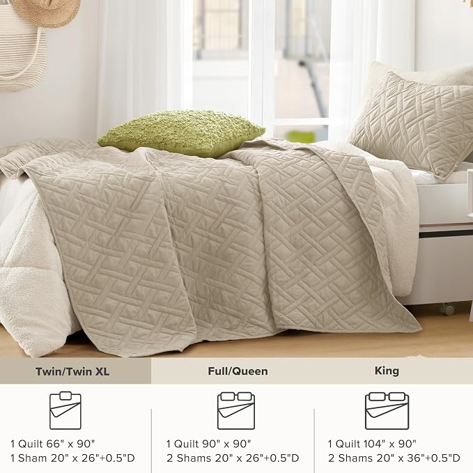 Comfort Spaces Kienna Twin Quilt Bedding Set 2P, 66"x 90" Beige Diamond | Soft Cozy Lightweight Summer Twin XL Coverlet for College Dorm, Quilted Extra Layer, Modern Casual Bedroom Decor, OEKO-TEX