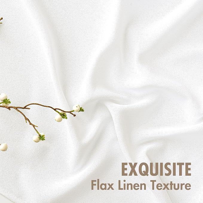 MIULEE Faux Linen Curtains 54 Inch Length 2 Panels Heathered White Semi Sheer Curtain with Back Tab Rod Pocket, Light Filtering Window Privacy Burlap Drapes for Living Room Bedroom 42W x 54L