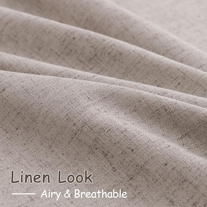 Brownish Grey Linen Curtains for Living Room 80 Inch Length Back Tab Light Filtering Semi Sheer Curtain Modern Farmhouse Decor for Bedroom Office Luxury Textured Drapes 52x80, 2 Panels